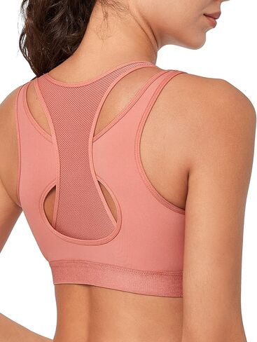 Yvette High Support Sports Bras for Women Double Deck Straps High Impact Zip Front Sports Bra, Black, L+ in Saudi Arabia