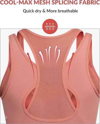 Yvette High Support Sports Bras for Women Double Deck Straps High Impact Zip Front Sports Bra, Black, L+ in Saudi Arabia