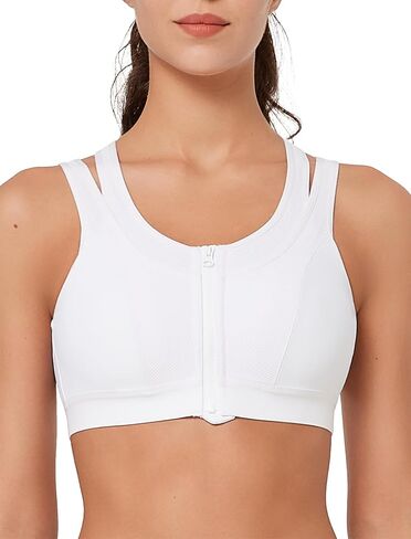 Yvette High Support Sports Bras for Women Double Deck Straps High Impact Zip Front Sports Bra, Black, L+ in Saudi Arabia