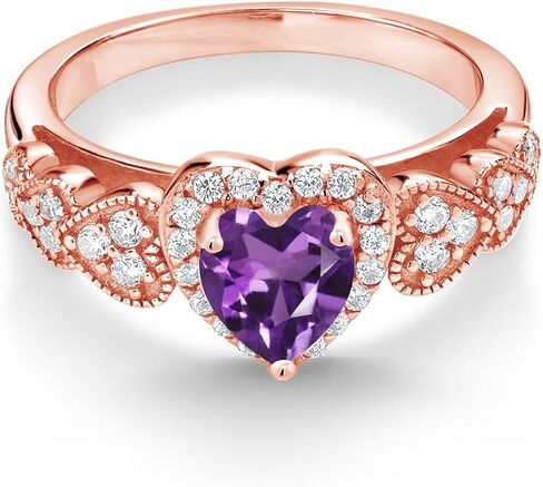Gem Stone King 18K Rose Gold Plated Silver Customized and Personalized Engraved 6MM Heart Shape Gemstone Birthstone Ring | Available In Size 5, 6, 7, 8, 9 in Saudi Arabia