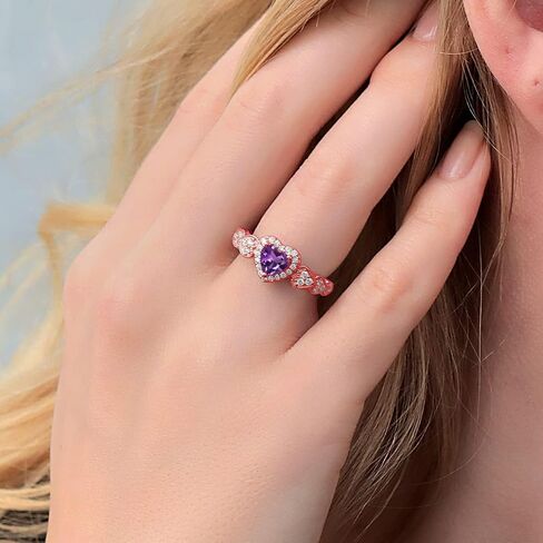 Gem Stone King 18K Rose Gold Plated Silver Customized and Personalized Engraved 6MM Heart Shape Gemstone Birthstone Ring | Available In Size 5, 6, 7, 8, 9 in Saudi Arabia