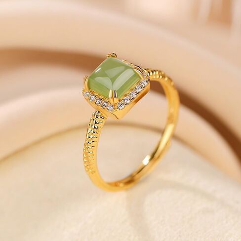 S925 Sterling Silver Jade Rings for Women ، Square Hetian Jade مع Moissanite Ring ، هدية عيد الميلاد للأخت in Kuwait