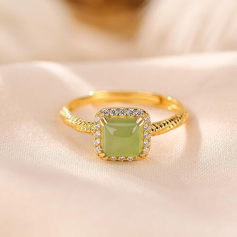 S925 Sterling Silver Jade Rings for Women ، Square Hetian Jade مع Moissanite Ring ، هدية عيد الميلاد للأخت in Kuwait
