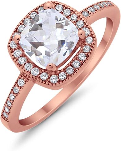 Blue Apple Co. Halo Art Deco Design Fashion Ring Round Simulated Cubic Zirconia 925 Sterling Silver in Saudi Arabia