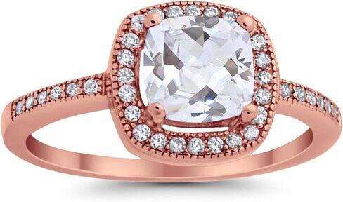 Blue Apple Co. Halo Art Deco Design Fashion Ring Round Simulated Cubic Zirconia 925 Sterling Silver in Saudi Arabia
