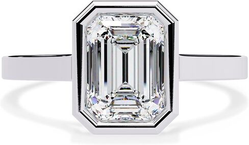 Solitaire Engagement Ring for Women | Center 7X5mm Emerald Cut Lab Created Moissanite Bezel Set Wedding Promise Rings in 10K / 14K Solid Gold or 925 Sterling Silver Jewelry Gift for Her in Saudi Arabia