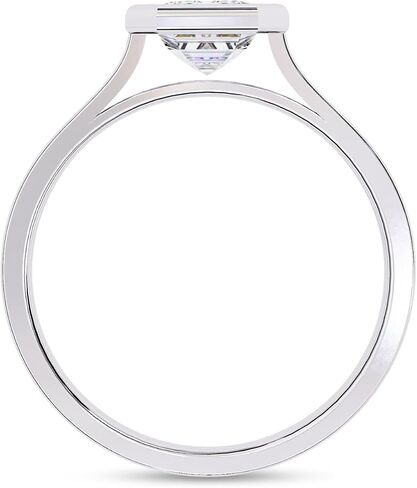 Solitaire Engagement Ring for Women | Center 7X5mm Emerald Cut Lab Created Moissanite Bezel Set Wedding Promise Rings in 10K / 14K Solid Gold or 925 Sterling Silver Jewelry Gift for Her in Saudi Arabia