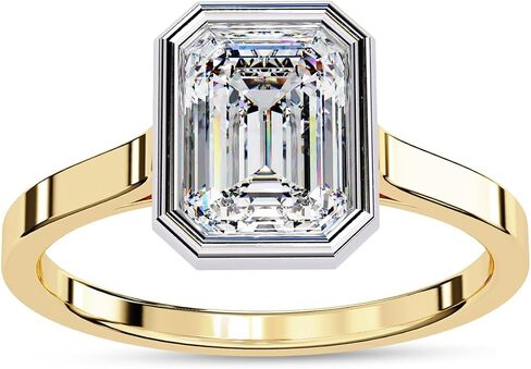Solitaire Engagement Ring for Women | Center 7X5mm Emerald Cut Lab Created Moissanite Bezel Set Wedding Promise Rings in 10K / 14K Solid Gold or 925 Sterling Silver Jewelry Gift for Her in Saudi Arabia