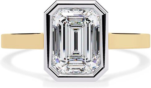 Solitaire Engagement Ring for Women | Center 7X5mm Emerald Cut Lab Created Moissanite Bezel Set Wedding Promise Rings in 10K / 14K Solid Gold or 925 Sterling Silver Jewelry Gift for Her in Saudi Arabia