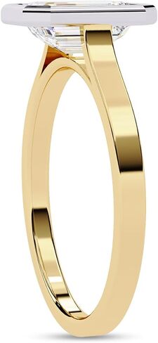 Solitaire Engagement Ring for Women | Center 7X5mm Emerald Cut Lab Created Moissanite Bezel Set Wedding Promise Rings in 10K / 14K Solid Gold or 925 Sterling Silver Jewelry Gift for Her in Saudi Arabia
