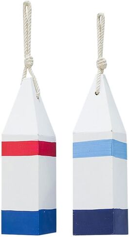 DECHOUS 2Pcs Nautical Wood Buoy: Red and Blue Wooden Buoys with Rope for Decoration - Nautical Wall Hanging Decor Ornament for Home Living Room Bathroom Wall Art - 10.4 Inch in Kuwait