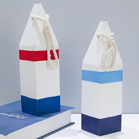 DECHOUS 2Pcs Nautical Wood Buoy: Red and Blue Wooden Buoys with Rope for Decoration - Nautical Wall Hanging Decor Ornament for Home Living Room Bathroom Wall Art - 10.4 Inch in Kuwait