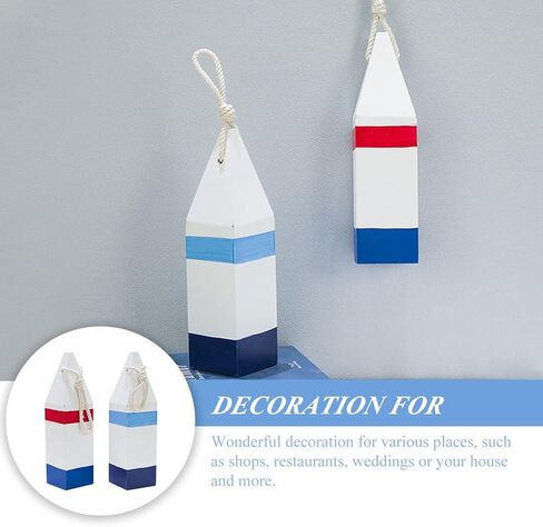 DECHOUS 2Pcs Nautical Wood Buoy: Red and Blue Wooden Buoys with Rope for Decoration - Nautical Wall Hanging Decor Ornament for Home Living Room Bathroom Wall Art - 10.4 Inch in Kuwait