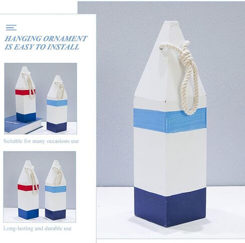 DECHOUS 2Pcs Nautical Wood Buoy: Red and Blue Wooden Buoys with Rope for Decoration - Nautical Wall Hanging Decor Ornament for Home Living Room Bathroom Wall Art - 10.4 Inch in Kuwait