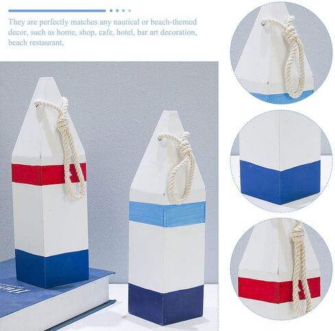 DECHOUS 2Pcs Nautical Wood Buoy: Red and Blue Wooden Buoys with Rope for Decoration - Nautical Wall Hanging Decor Ornament for Home Living Room Bathroom Wall Art - 10.4 Inch in Kuwait