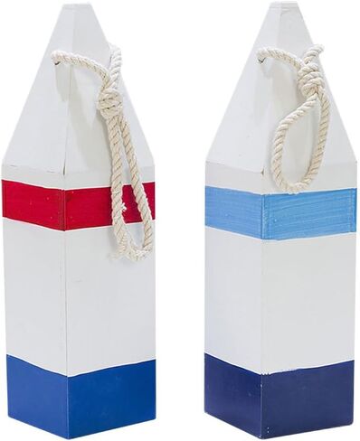 DECHOUS 2Pcs Nautical Wood Buoy: Red and Blue Wooden Buoys with Rope for Decoration - Nautical Wall Hanging Decor Ornament for Home Living Room Bathroom Wall Art - 10.4 Inch in Kuwait