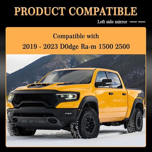 Driver Left Side Heated Mirror Glass Replacement for Dodge Ram 1500 2500 2019-2023, Side View Heated Convex Mirror Glass with BSD in Saudi Arabia