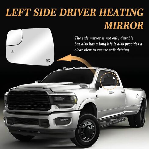 Driver Left Side Heated Mirror Glass Replacement for Dodge Ram 1500 2500 2019-2023, Side View Heated Convex Mirror Glass with BSD in Saudi Arabia
