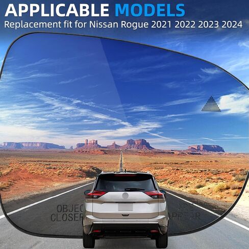 Passenger Side Mirror Replacement for Nissan Rogue 2021 2022 2023 2024 - Right Side Mirror Glass, Rear View Mirrors Glass with Power Heated & Blind Spot in Saudi Arabia