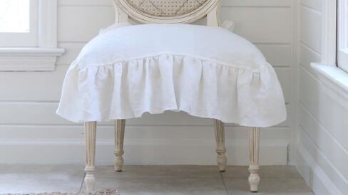 Luxury Chair Cover, Fits Seat Size 20" x 18", Ruffled Linen, Dining Chair Covers, Slipcover, Farmhouse Decor, Heavy Drape Linen, (White) in Kuwait