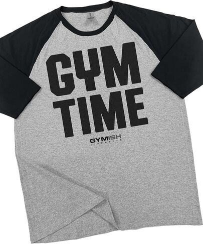 Gymish Lifestyle Time Raglan Men Men تجريب تي شيرت رفع الأثقال تحفيز 3/4 قميص الأكمام in Saudi Arabia