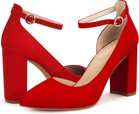 PARTY Women's Closed Toe Pumps 3-Inch Chunky Heels Ankle Strap | Wedding Party Prom Dress Shoes in Saudi Arabia