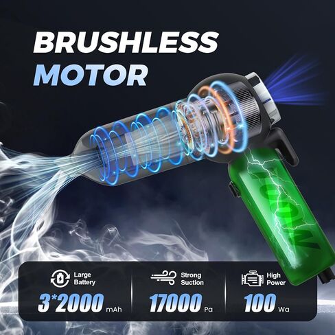 Handheld Car Vacuum Cleaner, 6 in 1 Multi-Function Cordless Small Vacuum, 17000PA Adjustable Portable with Brushless Motor for Inflation, Dust Blowing, Suction for Car, Home, Office– All in One in Saudi Arabia