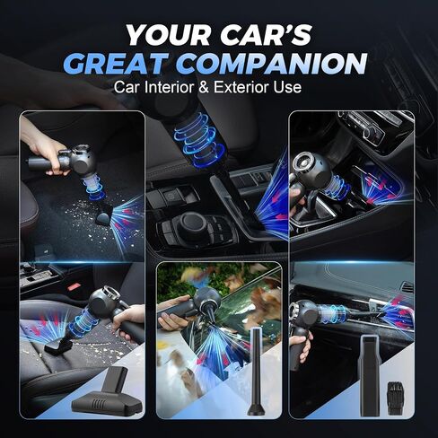 Handheld Car Vacuum Cleaner, 6 in 1 Multi-Function Cordless Small Vacuum, 17000PA Adjustable Portable with Brushless Motor for Inflation, Dust Blowing, Suction for Car, Home, Office– All in One in Saudi Arabia