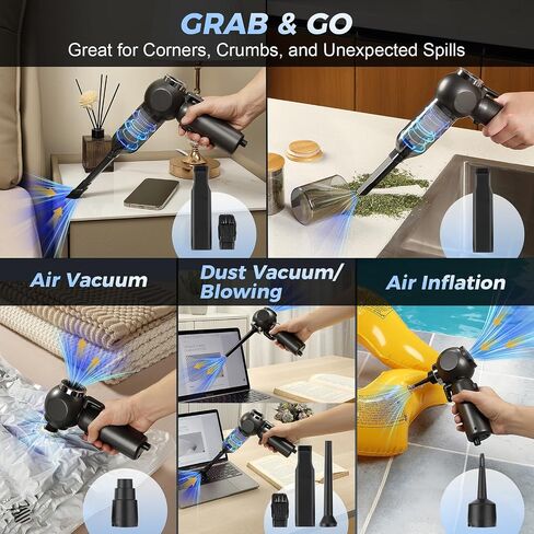 Handheld Car Vacuum Cleaner, 6 in 1 Multi-Function Cordless Small Vacuum, 17000PA Adjustable Portable with Brushless Motor for Inflation, Dust Blowing, Suction for Car, Home, Office– All in One in Saudi Arabia