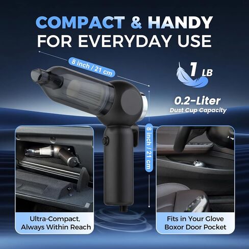 Handheld Car Vacuum Cleaner, 6 in 1 Multi-Function Cordless Small Vacuum, 17000PA Adjustable Portable with Brushless Motor for Inflation, Dust Blowing, Suction for Car, Home, Office– All in One in Saudi Arabia