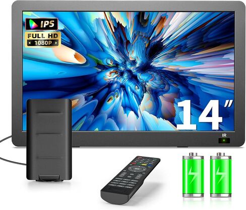 تلفزيون محمول 14 بوصة، تلفزيون صغير مع موالف هوائي ATSC، شاشة LCD تلفزيون تعمل بالبطارية 1080 بكسل، HDMI، USB، مدخل AV، تلفزيون محمول للتخييم، السيارة، RV، السفر، Roku المتوافق، Firestick، جهاز التحكم عن بعد in Kuwait