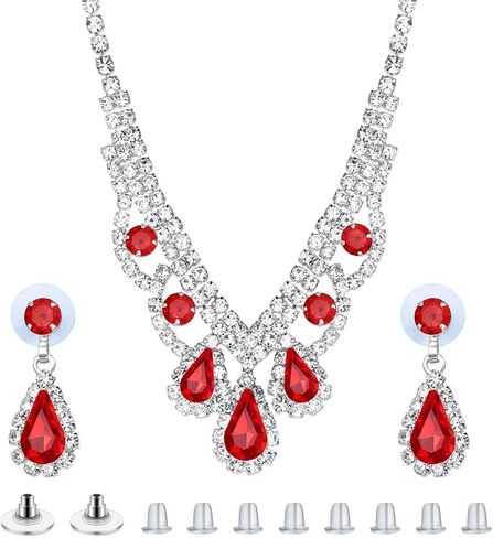 Luxury Jewelry Set Matching V-Necklace & Drop Earrings Jewelry Set, Sparkling Pear-Cut Stone & White Zirconia, Jewelry Gift Set for Women in Saudi Arabia