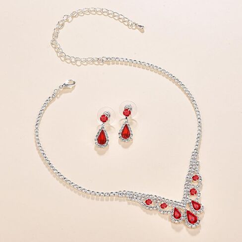Luxury Jewelry Set Matching V-Necklace & Drop Earrings Jewelry Set, Sparkling Pear-Cut Stone & White Zirconia, Jewelry Gift Set for Women in Saudi Arabia