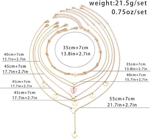 Long Layered Gold Butterfly Statement Necklace Set for Women Trendy Disc Heart Moon Party Favors Choker Necklaces Fashion Pearl Pendant Jewelry Gifts in Saudi Arabia