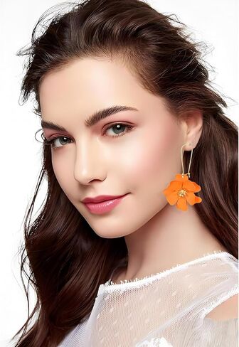 Flower Pearl Earrings Necklace Set for Women Trendy Lucky Bohemian Chic Cute Flower Pearl Blossom Design Earrings Dangle Drop Earring Necklace Set Holiday Summer Hawaiian Fashion Jewelry Gift in Saudi Arabia