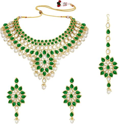 Aheli Gold Plated Traditional Kundan Studded Choker Necklace Earring & Maangtikka Jewelry Set Gift for Women in Saudi Arabia