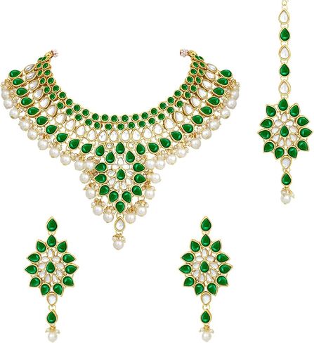 Aheli Gold Plated Traditional Kundan Studded Choker Necklace Earring & Maangtikka Jewelry Set Gift for Women in Saudi Arabia