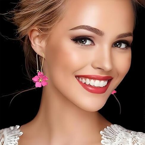Flower Pearl Earrings Necklace Set for Women Trendy Lucky Bohemian Chic Cute Flower Pearl Blossom Design Earrings Dangle Drop Earring Necklace Set Holiday Summer Hawaiian Fashion Jewelry Gift in Saudi Arabia