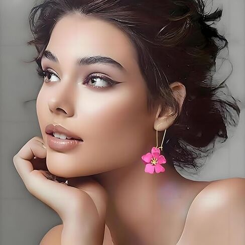 Flower Pearl Earrings Necklace Set for Women Trendy Lucky Bohemian Chic Cute Flower Pearl Blossom Design Earrings Dangle Drop Earring Necklace Set Holiday Summer Hawaiian Fashion Jewelry Gift in Saudi Arabia