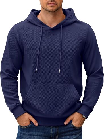 COOFANDY Men's Long Sleeve Textured Hooded Sweatshirt Casual Lightweight Hoodies Pullover Drawstring Hoodie with Kanga Pocket in Saudi Arabia