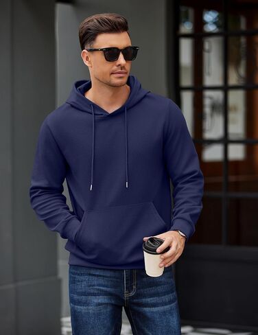 COOFANDY Men's Long Sleeve Textured Hooded Sweatshirt Casual Lightweight Hoodies Pullover Drawstring Hoodie with Kanga Pocket in Saudi Arabia