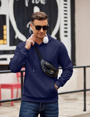 COOFANDY Men's Long Sleeve Textured Hooded Sweatshirt Casual Lightweight Hoodies Pullover Drawstring Hoodie with Kanga Pocket in Saudi Arabia