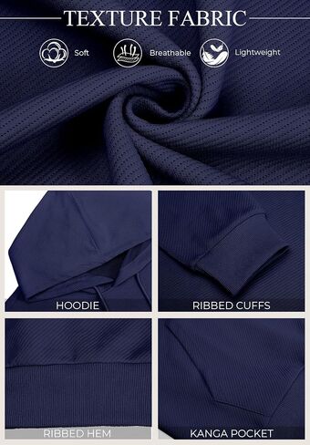 COOFANDY Men's Long Sleeve Textured Hooded Sweatshirt Casual Lightweight Hoodies Pullover Drawstring Hoodie with Kanga Pocket in Saudi Arabia