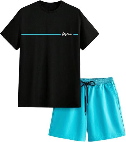 Men's Casual Outfits Short Sleeve Letter Graphic Tees & Workout Shorts Tracksuits in Saudi Arabia