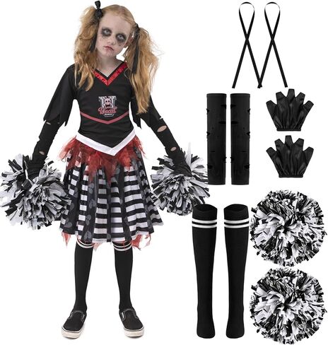 Spooktacular Creations Kids Halloween Cheerleader Costume, Zombie Cheerless Costume for Girls, Dead Cheer Outfit Toddlers in Saudi Arabia