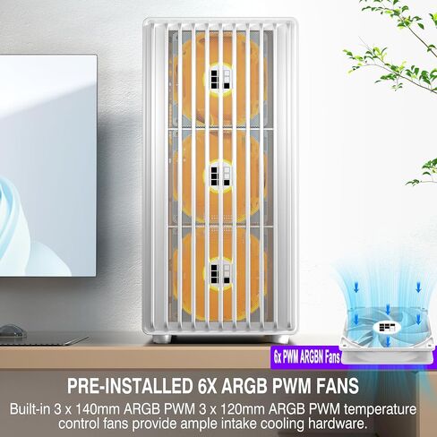 PC Case - Pre-Installed with 4 PWM ARGB Fans, ATX Mid-Tower Gaming Case, Hinged Tempered Glass, K11 Black in Saudi Arabia