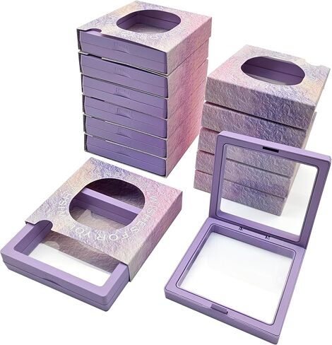 12 PCS Packaging Box 3D Floating Frame Display Stand, Packaging Display Box, Transparent Window Jewelry Case, Jewelry Gift Box, Storage Case，PE Film Anti-oxidation (Dreamy Purple) in Saudi Arabia