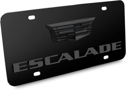 ل Cadillac Escalade 3D Dark Dark Dual Logo لوحة ترخيص من الفولاذ المقاوم للصدأ الأسود in Saudi Arabia