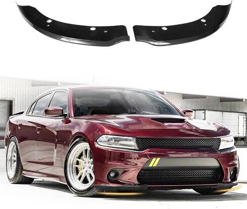 Front Bumper Lip Spoiler Compatible with 2015-2023 Dodge Charger Scat Pack SRT, ABS Black with Carbon Fiber Print Add-on Front Splitter Air Dam Chin Protector, 1x Pair in Saudi Arabia