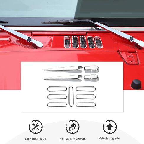 CheroCar Front Rear Window Windshield Wiper+Hood Grill Grille Inserts Cover Frame Trims Fits for 2007-2018 Jeep Wrangler JK JKU Front Rear Window Wiper Arm Decoration Accessories,15Pcs Pink in Saudi Arabia